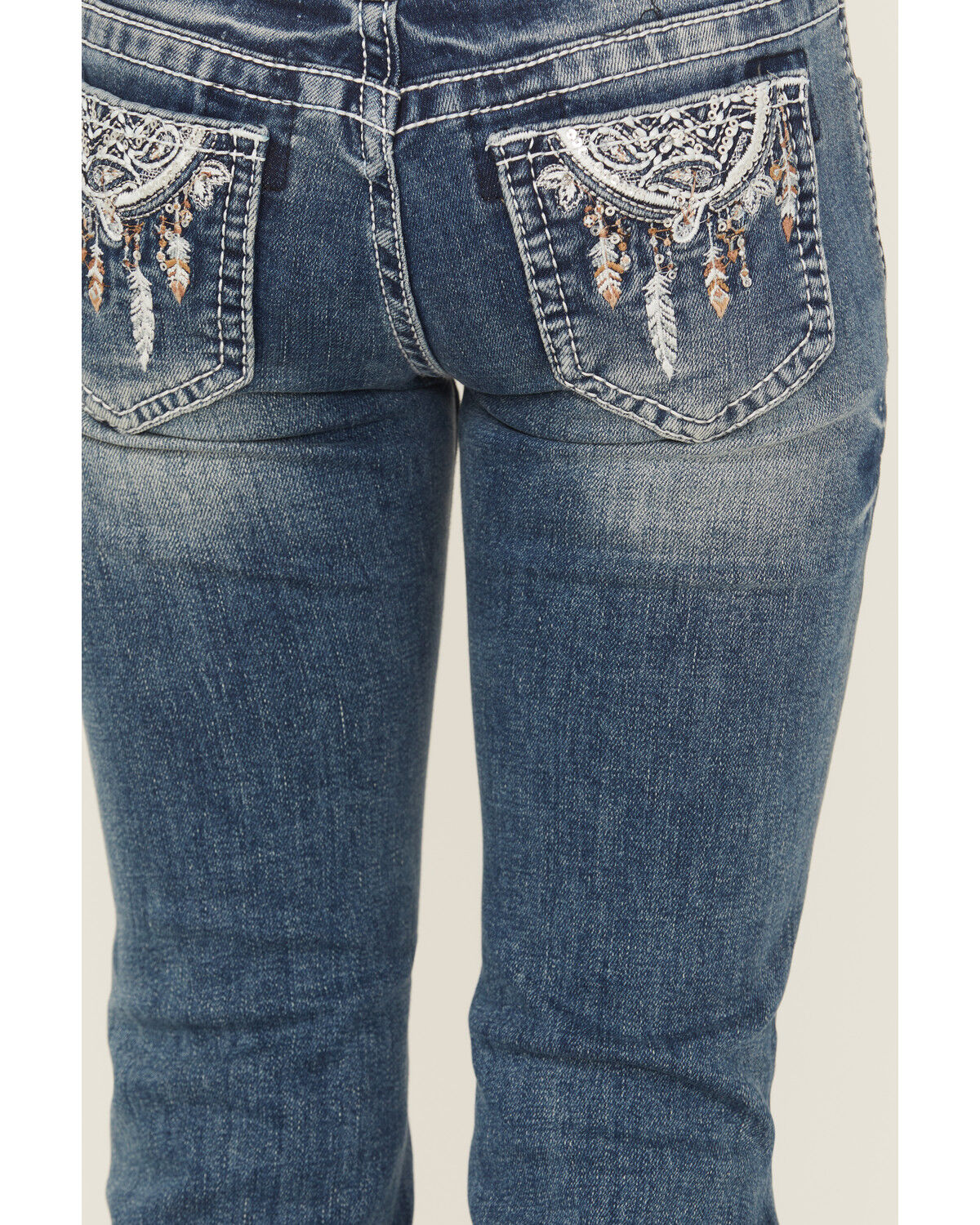 Image #2 - Grace in LA Girls' Medium Wash Dreamcatcher Pocket Bootcut Denim Jeans, Blue, hi-res