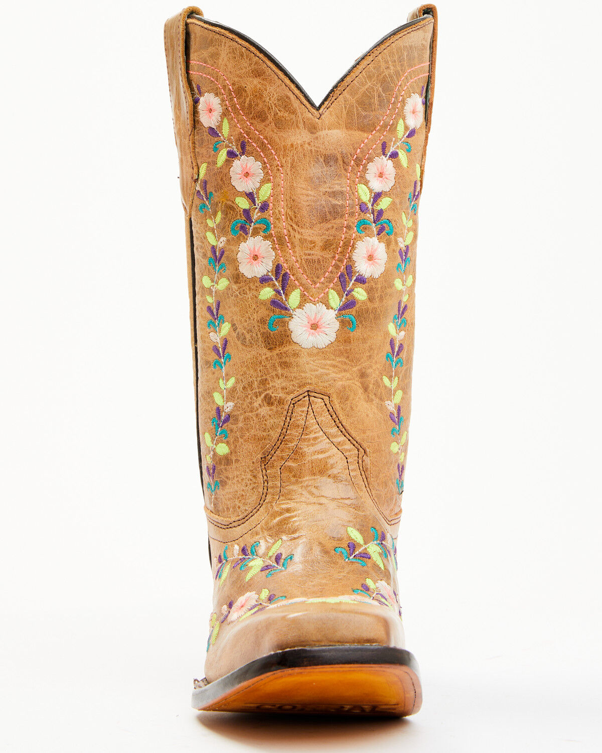 Image #5 - Corral Girls' Floral Embroidered Blacklight Western Boots - Square Toe, Honey, hi-res