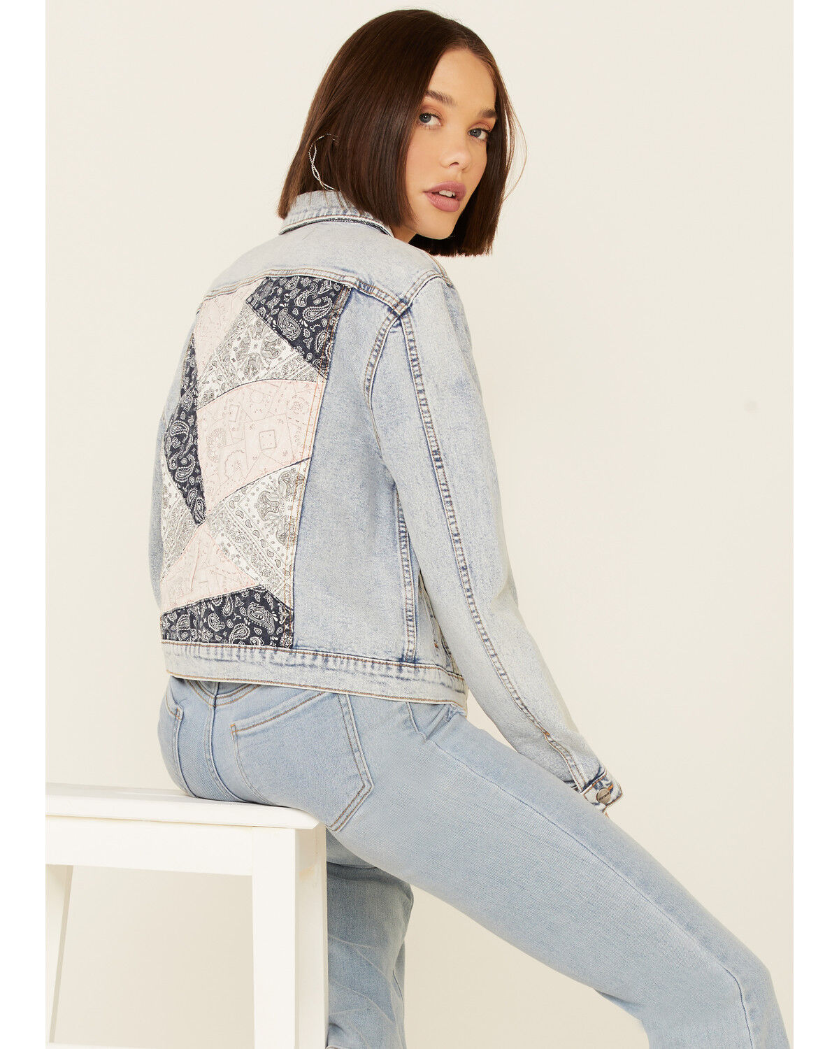 Image #5 - Driftwood Women's Light Wash Patchwork Cropped Button-Front Denim Jacket, Blue, hi-res
