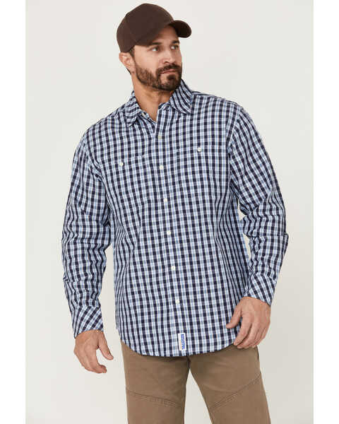 Image #1 - Resistol Men's Haven Small Plaid Print Long Sleeve Button Down Western Shirt , Navy, hi-res