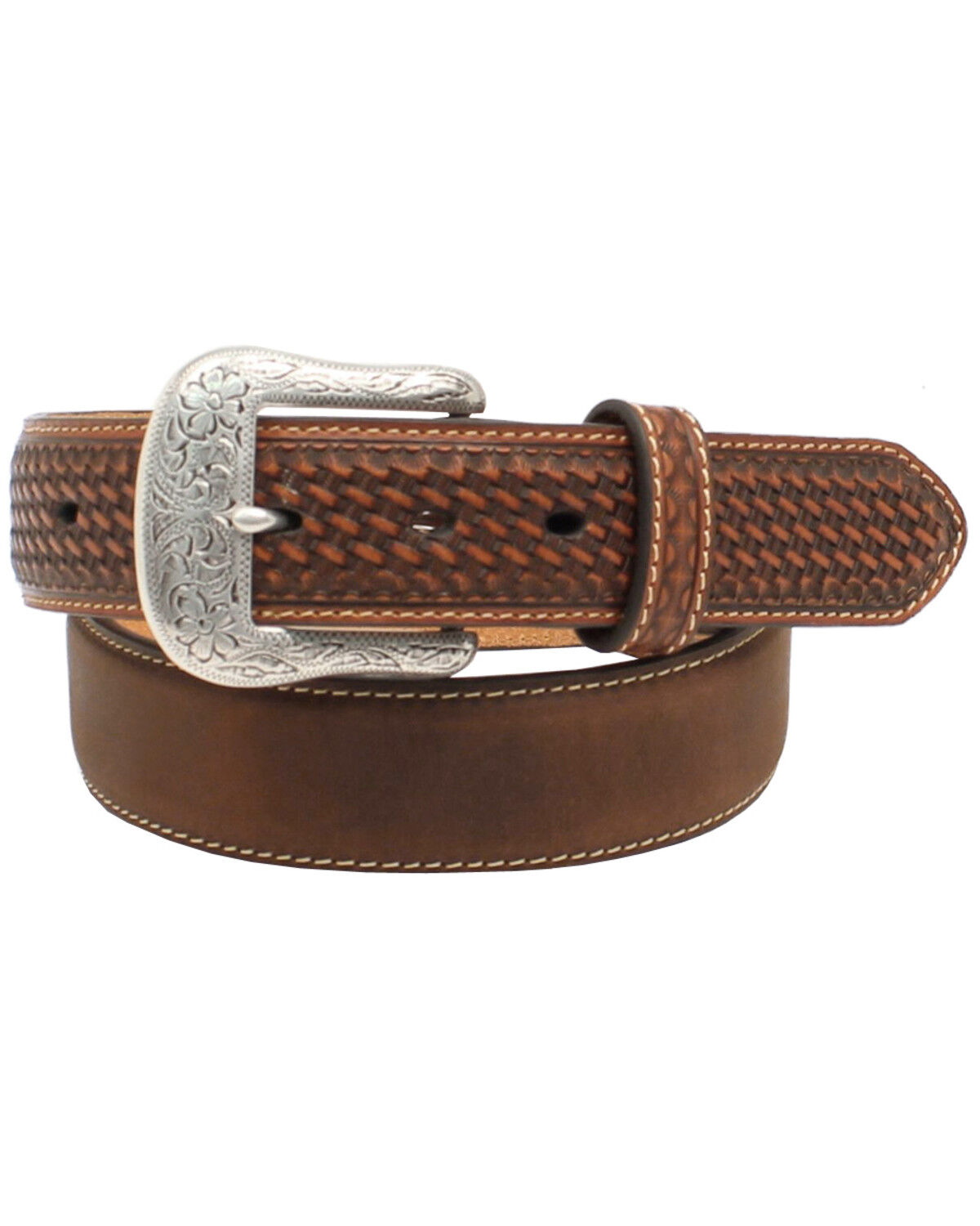 Image #1 - Ariat Men's Basket Weave Studded Tab Belt, Aged Bark, hi-res