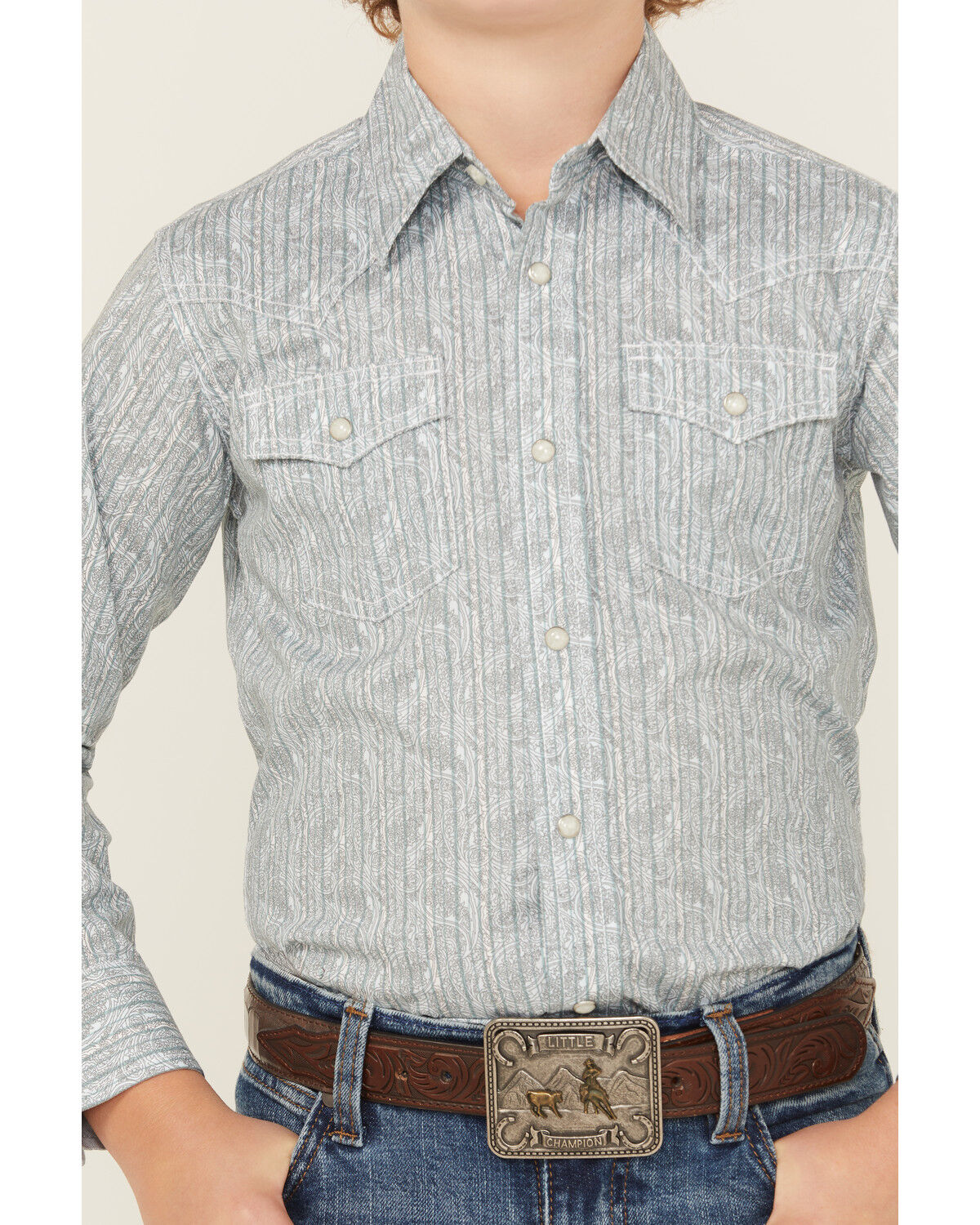 Image #2 - Wrangler 20X Boys' Paisley Print Long Sleeve Snap Stretch Western Shirt, Grey, hi-res