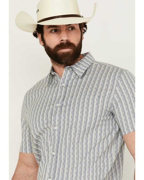 Image #2 - Cody James Men's Falling Diamond Striped Short Sleeve Button-Down Stretch Western Shirt - Tall , Light Blue, hi-res