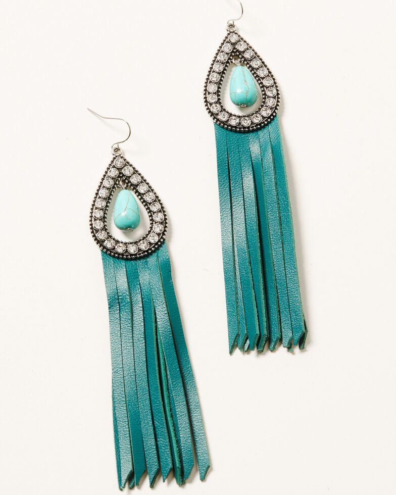 Cowgirl Confetti Women's Sunset Tides Rhinestone Fringe Earrings, Turquoise, hi-res