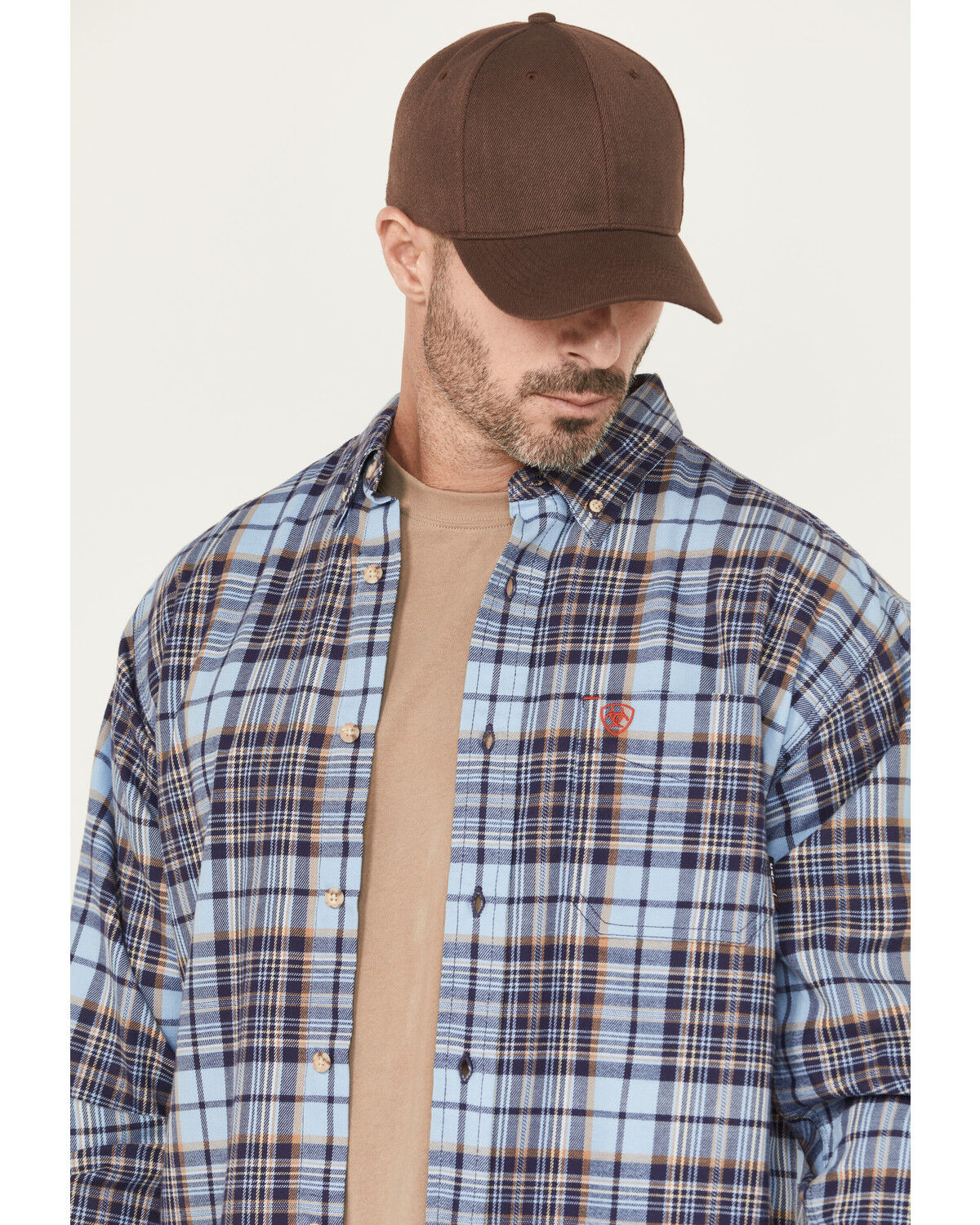 Image #2 - Ariat Men's FR Cienega Plaid Print Long Sleeve Button-Down Work Shirt, Indigo, hi-res