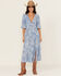 Image #1 - Wild Moss Women's Floral Print Front Twist Midi Dress, Blue, hi-res