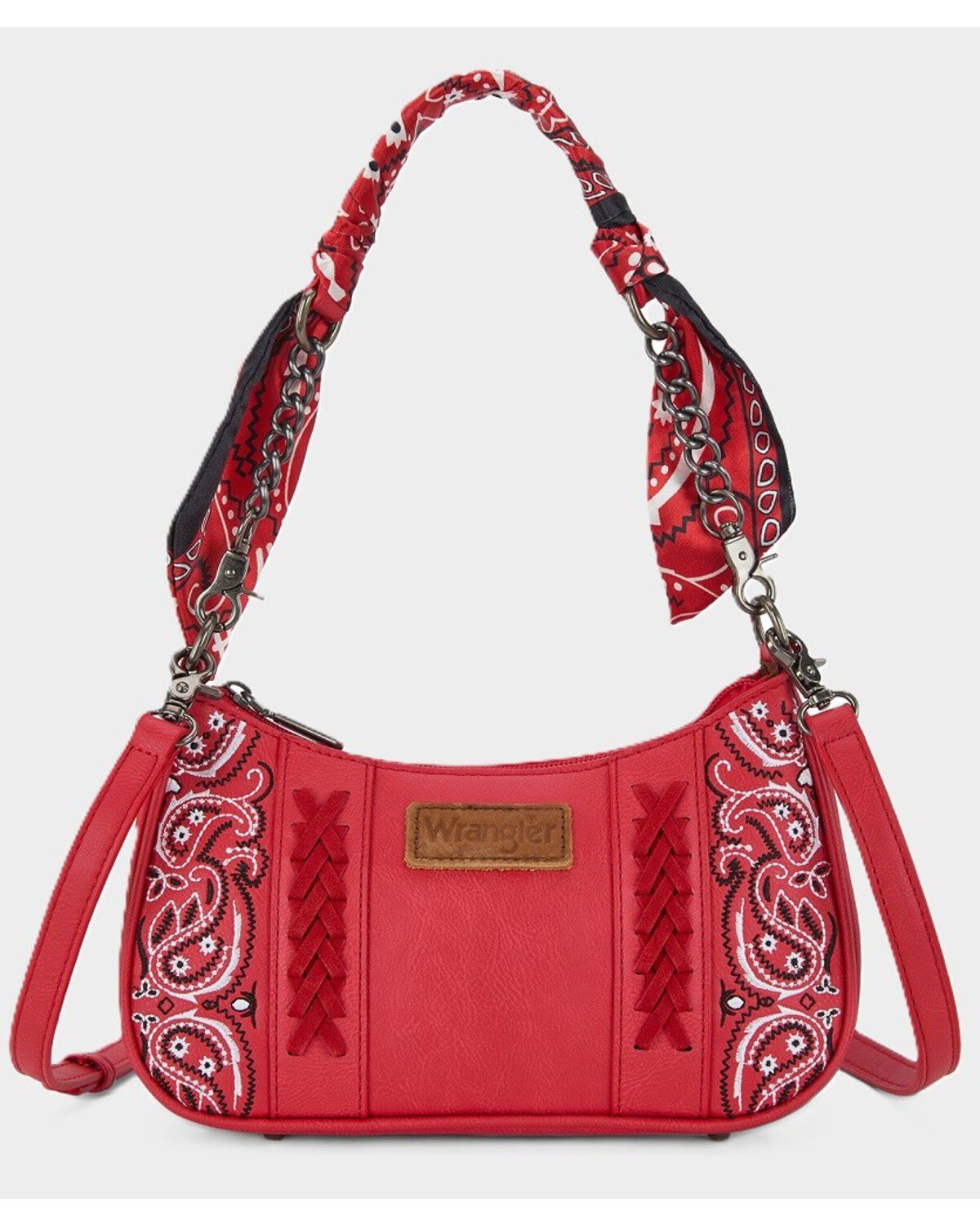 Wrangler Women's Braided Paisley Bandana Shoulder Bag, Red, hi-res