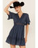Image #2 - Wishlist Women's Solid Lace Trim Mini Dress, Blue, hi-res