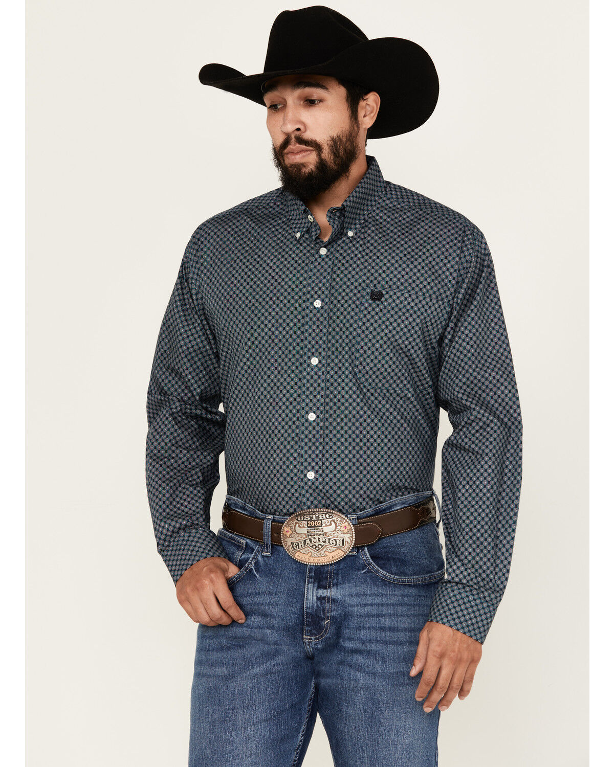 Image #1 - Cinch Men's Medallion Print Long Sleeve Button-Down Western Shirt, Teal, hi-res