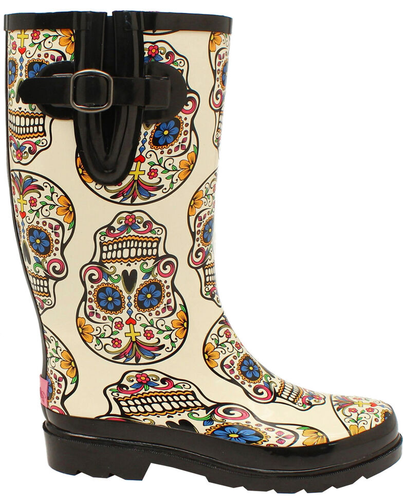 Blazin Roxx Women's Rocki Sugar Skull Rain Boots, White, hi-res