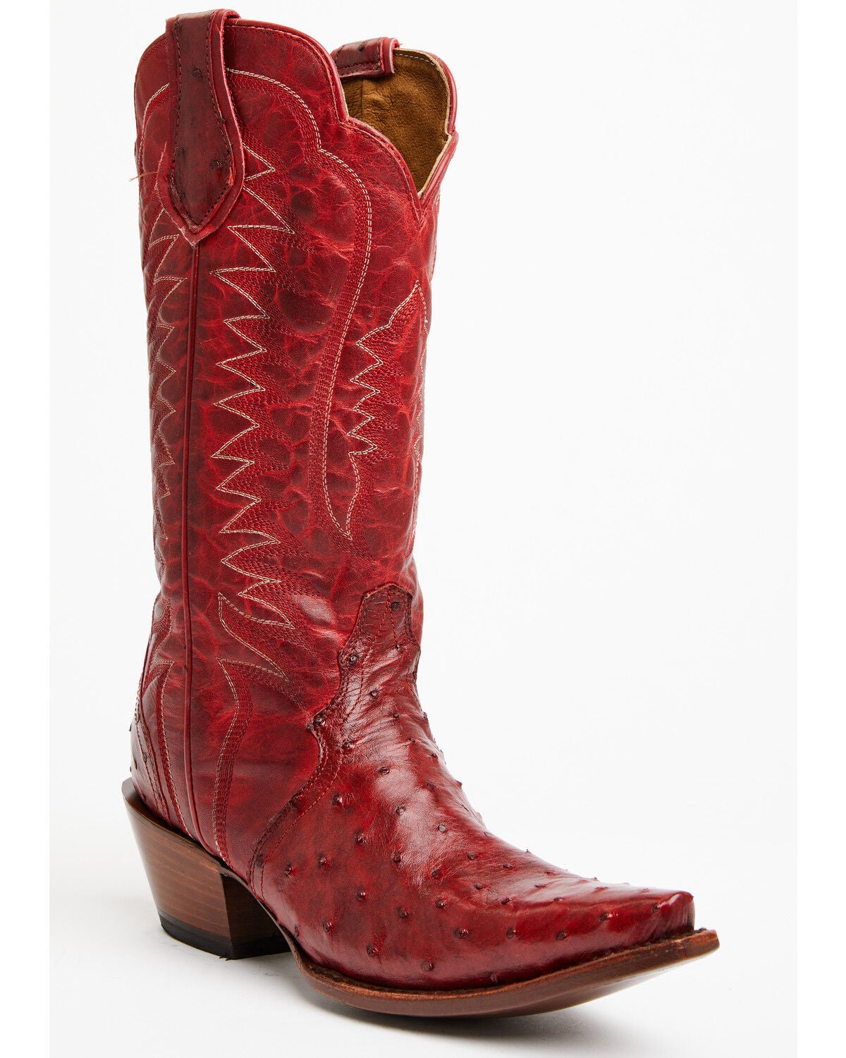 Shyanne Women's Alondra Exotic Ostrich Western Boots - Snip Toe, Red, hi-res