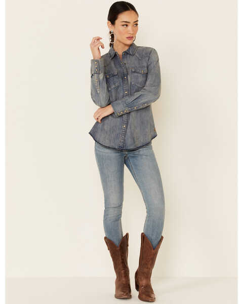Image #2 - STS Ranchwear Women's Claira Denim Long Sleeve Pearl Snap Western Shirt  , Blue, hi-res