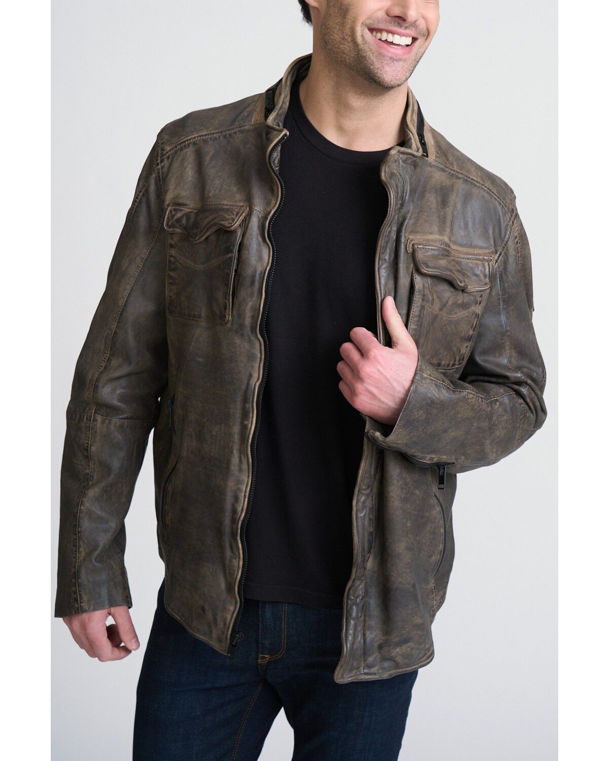 Mauritius Leather Men's Cove Leather Jacket, Grey, hi-res