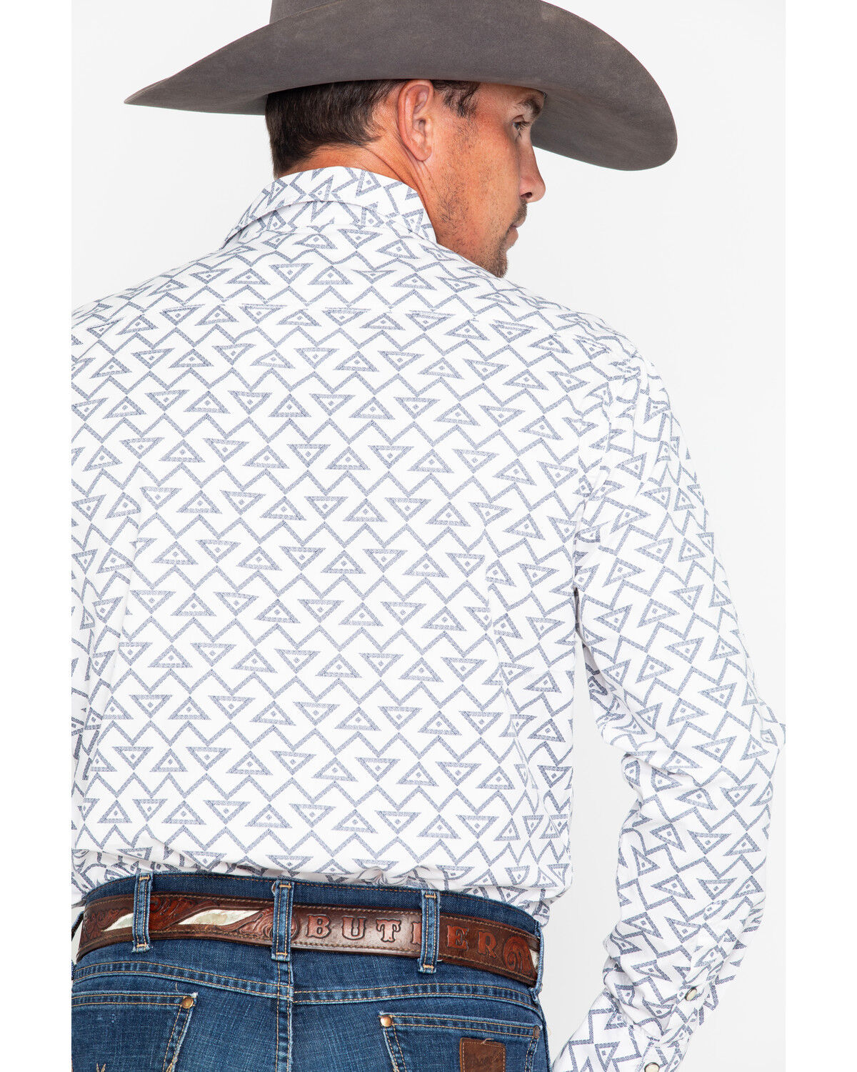 Image #2 - Rock & Roll Denim Men's Triangle Geo Print Long Sleeve Western Shirt, Grey, hi-res