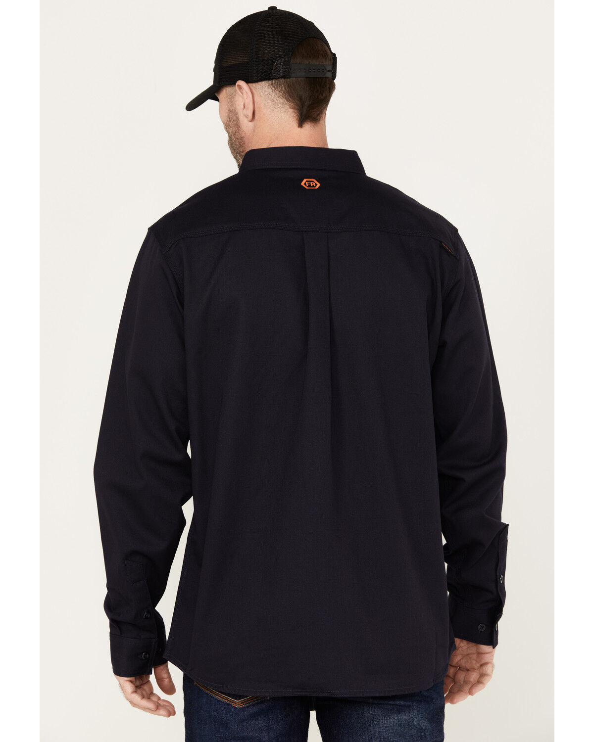 Image #4 - Hawx Men's FR Solid Long Sleeve Button-Down Woven Work Shirt - Big & Tall, Navy, hi-res