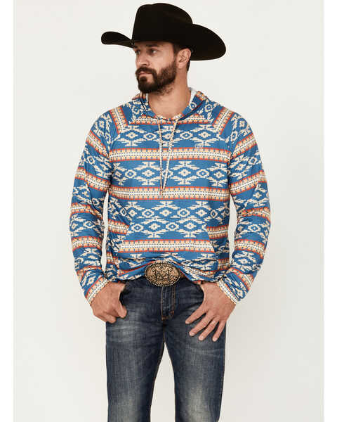 Rock & Roll Denim Men's Southwestern Print Performance Hooded Sweatshirt, Blue, hi-res