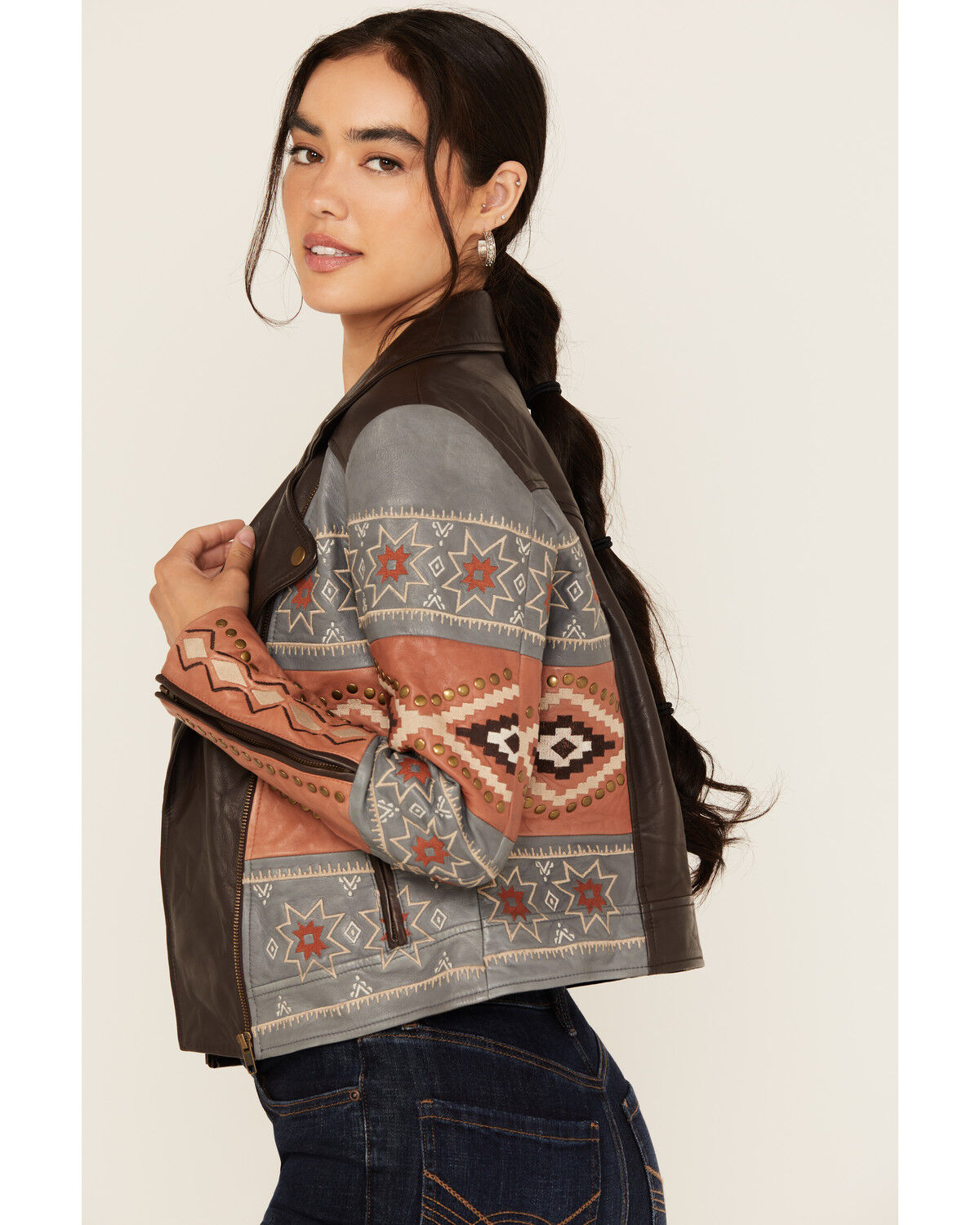 Image #2 - Shyanne Women's Embellished and Embroidered Leather Jacket, Chocolate, hi-res