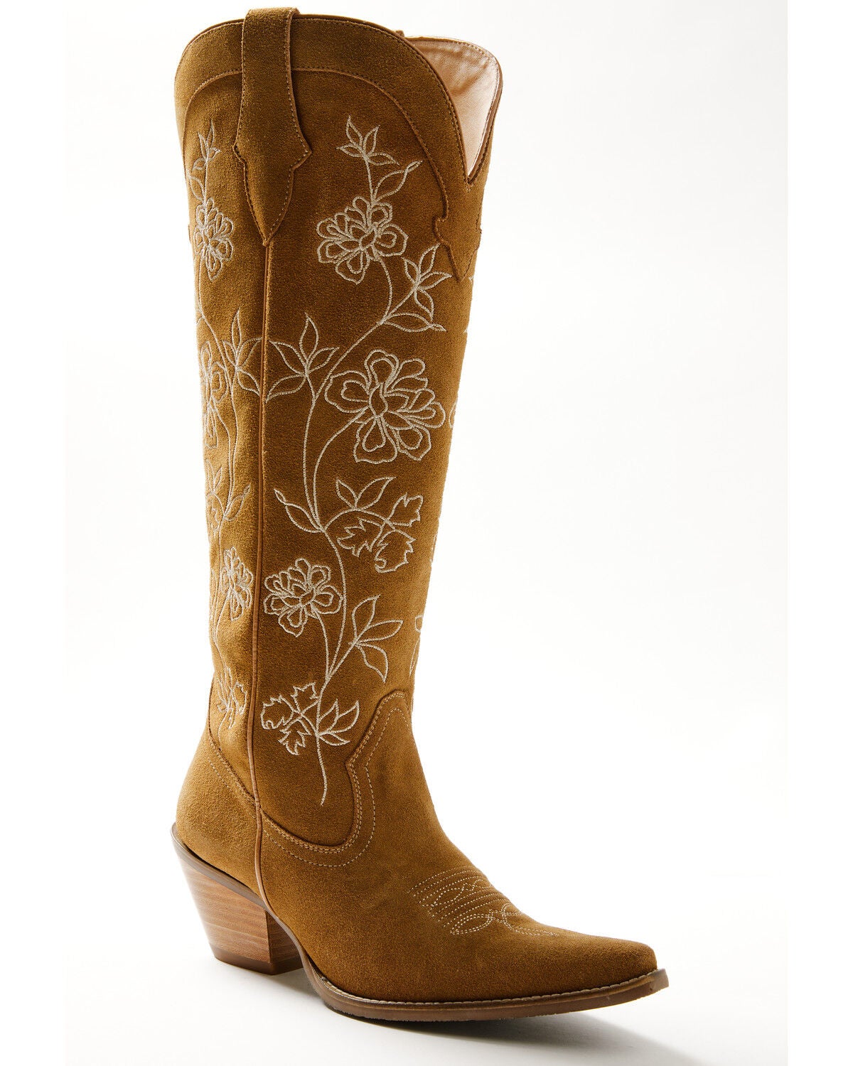 Shyanne Women's Flora Suede Tall Western Boots - Snip Toe, Tan, hi-res