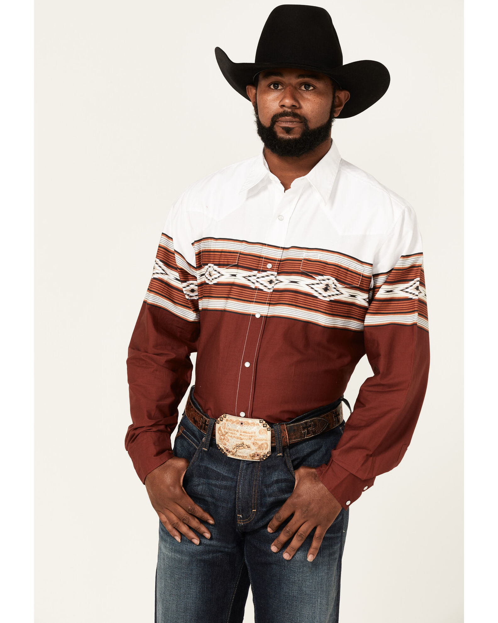 Roper Men s Diamond Southwestern Border Print Long Sleeve Pearl