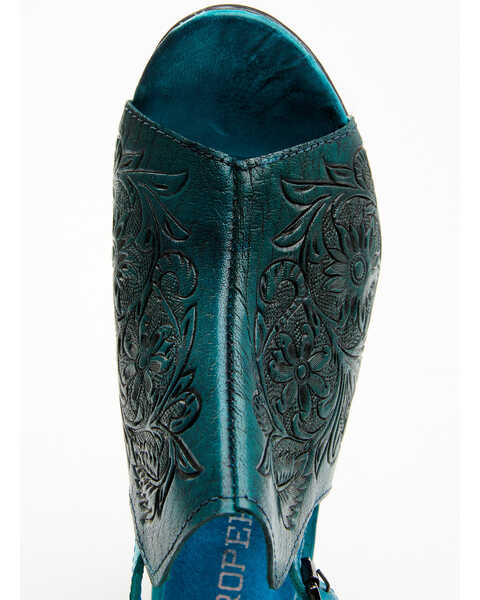 Roper Women's Burnished Turquoise Tooled Sandals - Round Toe, Blue, hi-res
