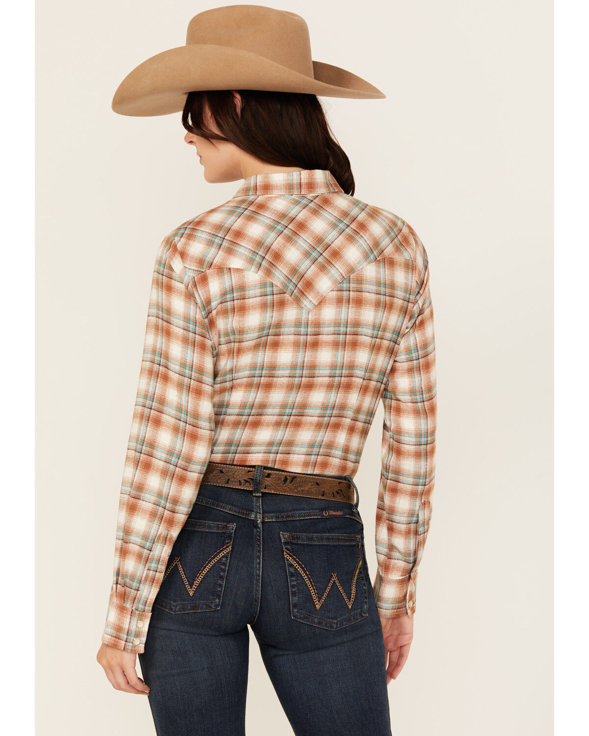 Image #4 - Wrangler Women's Plaid Print Long Sleeve Pearl Snap Western Shirt, White, hi-res