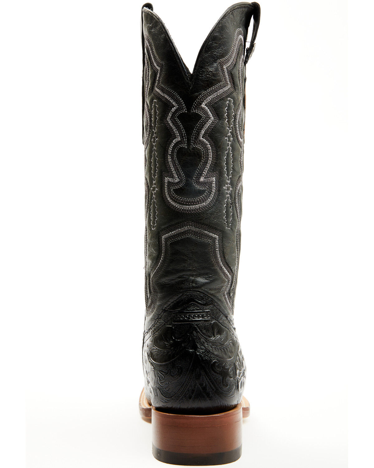 Image #5 - Tanner Mark Women's Mendocino Tooled Western Boots - Broad Square Toe, Black, hi-res