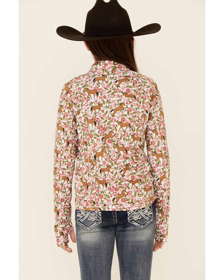 Ariat Girls Sea Salt Horse Floral Print Lowell 2 0 1 4 Zip Baselayer Country Outfitter
