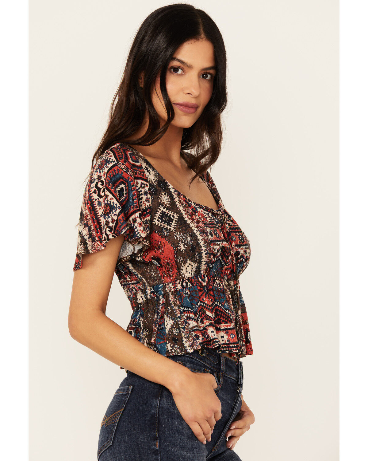 Image #2 - Idyllwind Women's Stirrup Print Short Sleeve Cropped Shirt, Black, hi-res