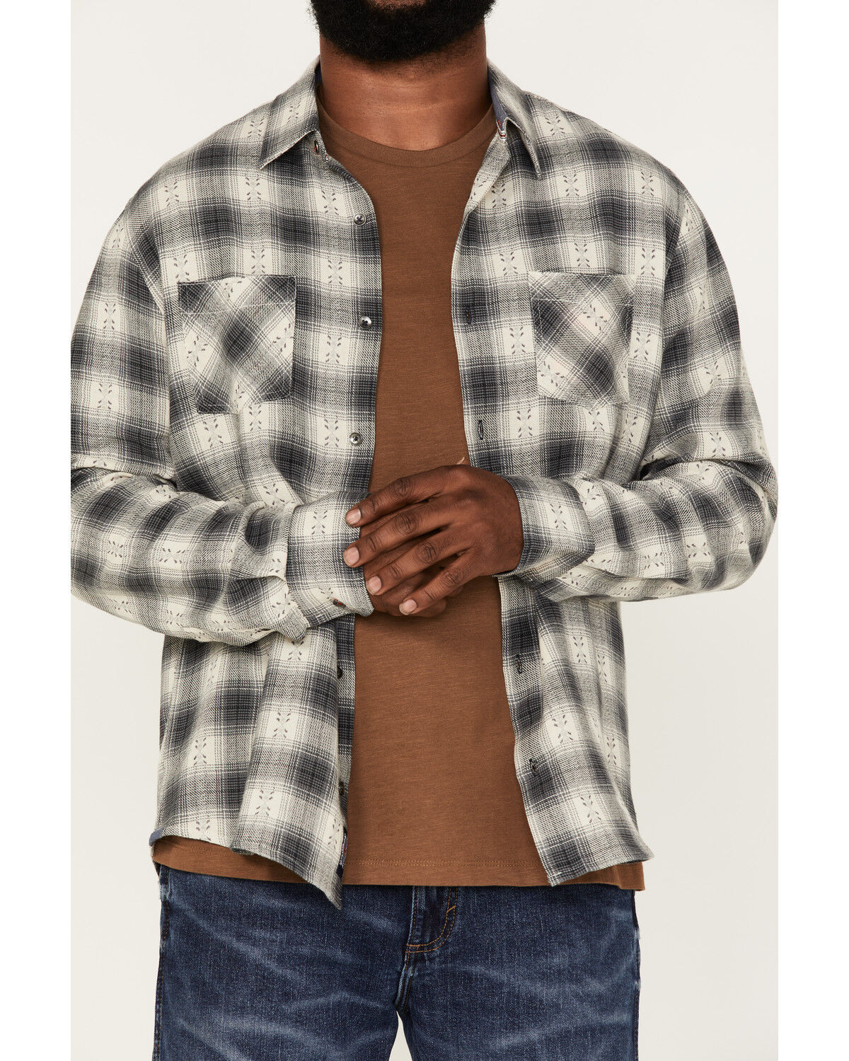 Image #3 - Flag & Anthem Men's Albee Dobby Stripe Plaid Print Long Sleeve Button Down Shirt, Cream, hi-res