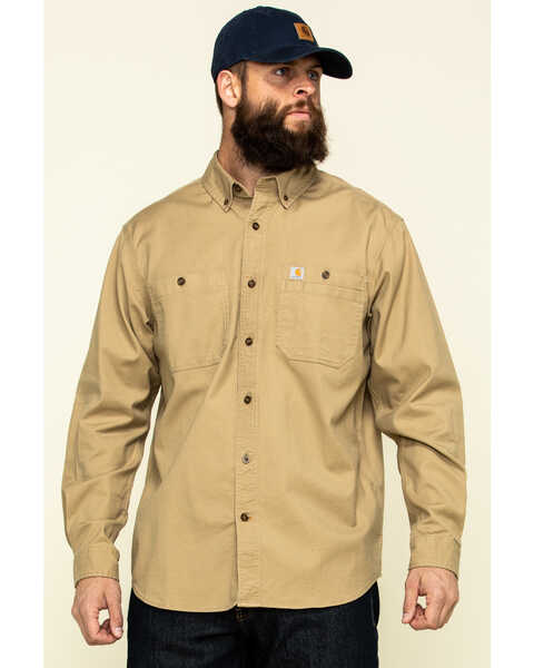 Image #1 - Carhartt Men's Rugged Flex Rigby Long Sleeve Work Shirt, Beige/khaki, hi-res