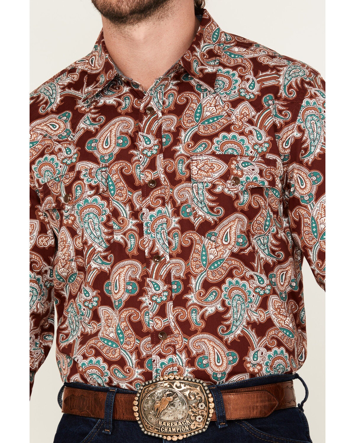Image #3 - Cody James Men's Noah Paisley Print Long Sleeve Snap Western Shirt, Burgundy, hi-res