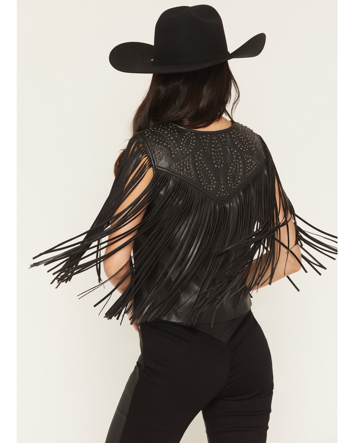 Image #4 - Idyllwind Women's Arlene Studded and Fringe Faux Leather Vest, Black, hi-res