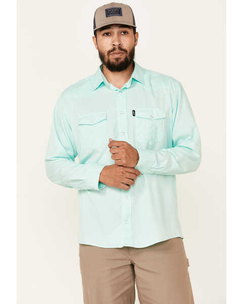 Image #1 - Hooey Men's Solid Habitat Sol Long Sleeve Pearl Snap Western Shirt , Teal, hi-res