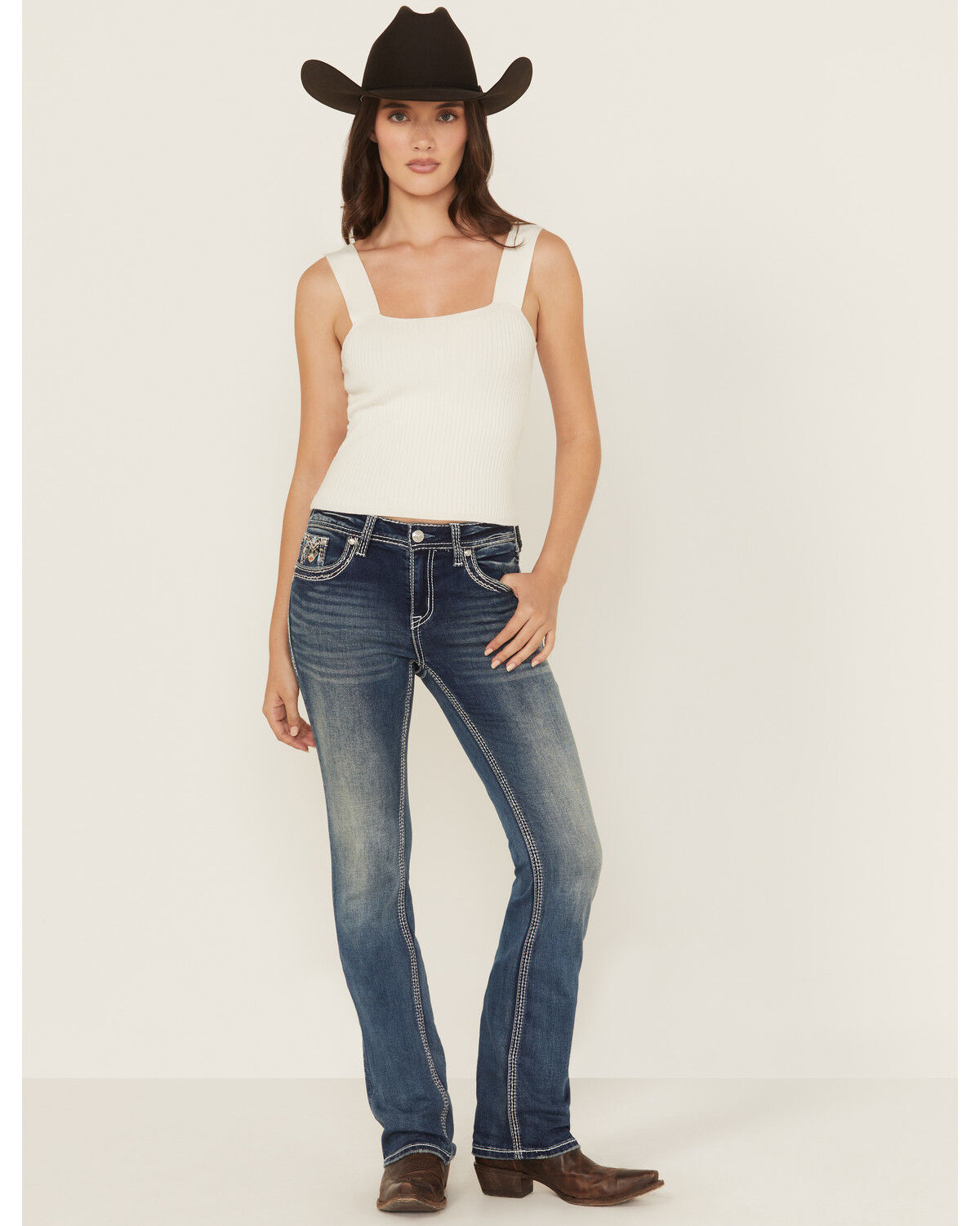 Image #3 - Grace in LA Women's Medium Wash Geo Print Embroidered Bootcut Stretch Denim Jeans, Medium Wash, hi-res