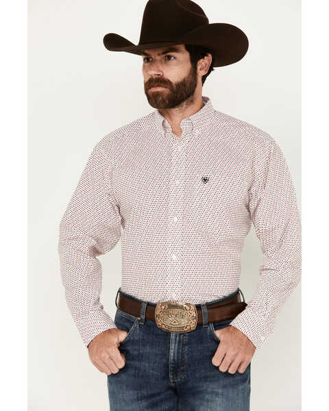 Image #1 - Ariat Men's Neithan Card Suits Print Long Sleeve Button-Down Western Shirt, White, hi-res