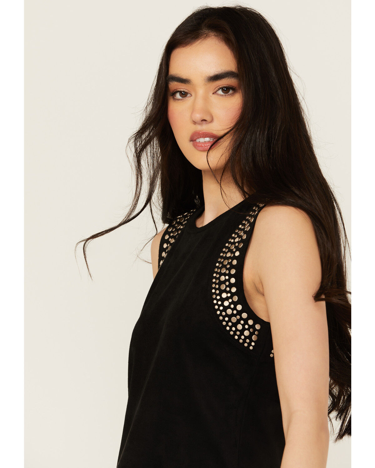 Image #2 - Idyllwind Women's Lillian Studded Fringe Faux Suede Tank Top, Black, hi-res