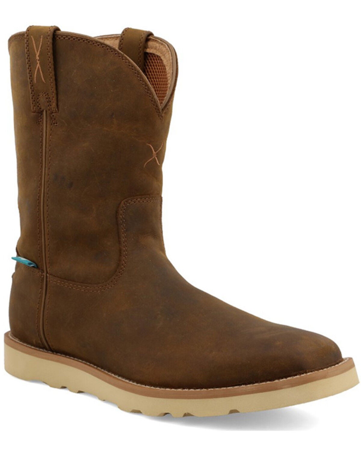 Twisted X Men's 10" Work Pull-On Wedge Work Boots - Soft Toe, Distressed Brown, hi-res