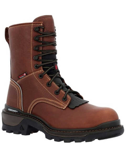 Rocky Men's Rams Horn Waterproof Lace-Up Logger Work Boots - Composite Toe, Brown, hi-res
