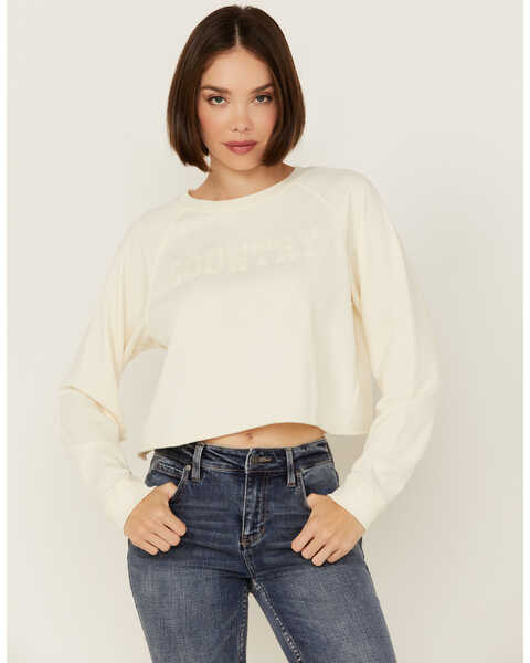 Image #1 - Cleo + Wolf Women's Asher Flocked Cropped Pullover , Cream, hi-res
