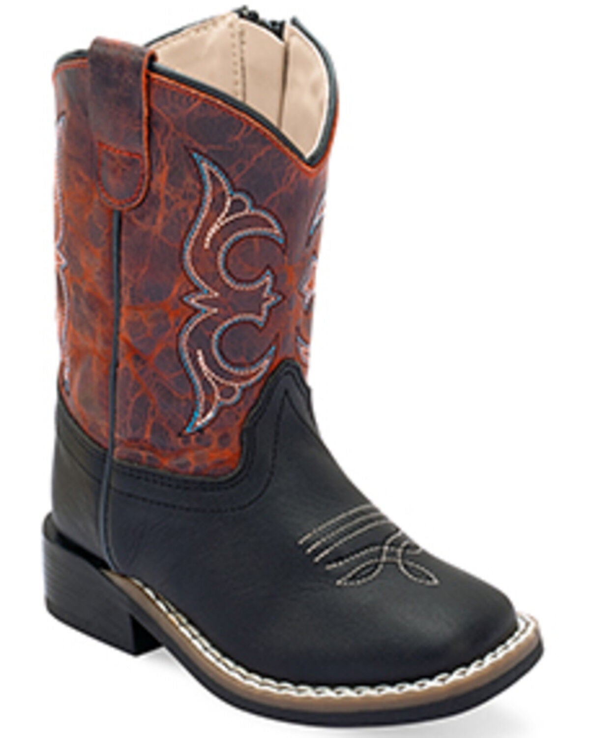 Old West Toddler Boys' Western Boots - Broad Square Toe, Red, hi-res