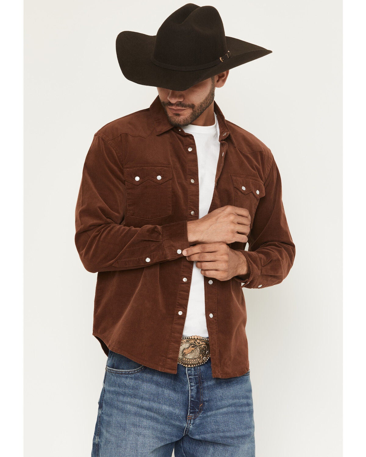 Panhandle Slim Men's Corduroy Long Sleeve Snap Western Shirt, Brown, hi-res