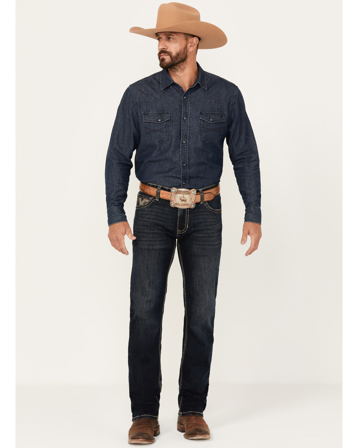 Image #1 - Rock & Roll Denim Men's Revolver Dark Wash Slim Straight Stretch Denim Jeans, Dark Wash, hi-res