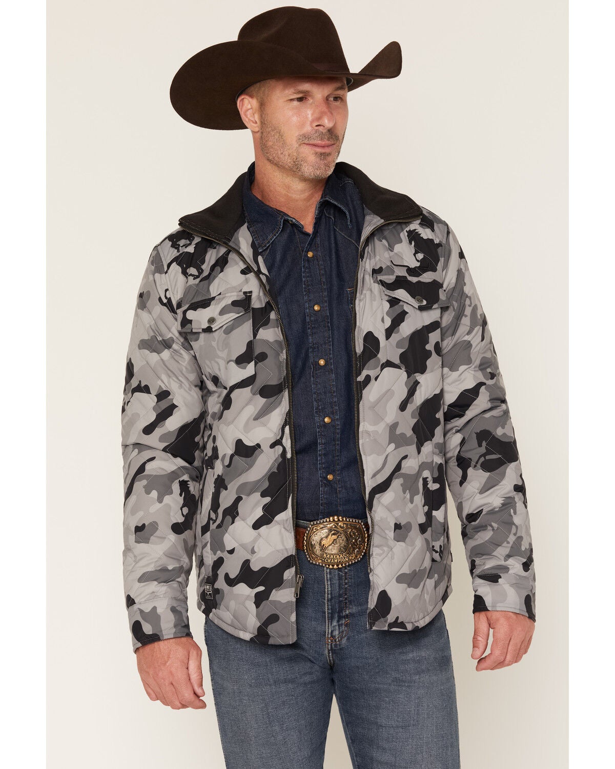 Kimes Ranch Men's Camo Print Quilted Zip-Up Jacket, Charcoal, hi-res