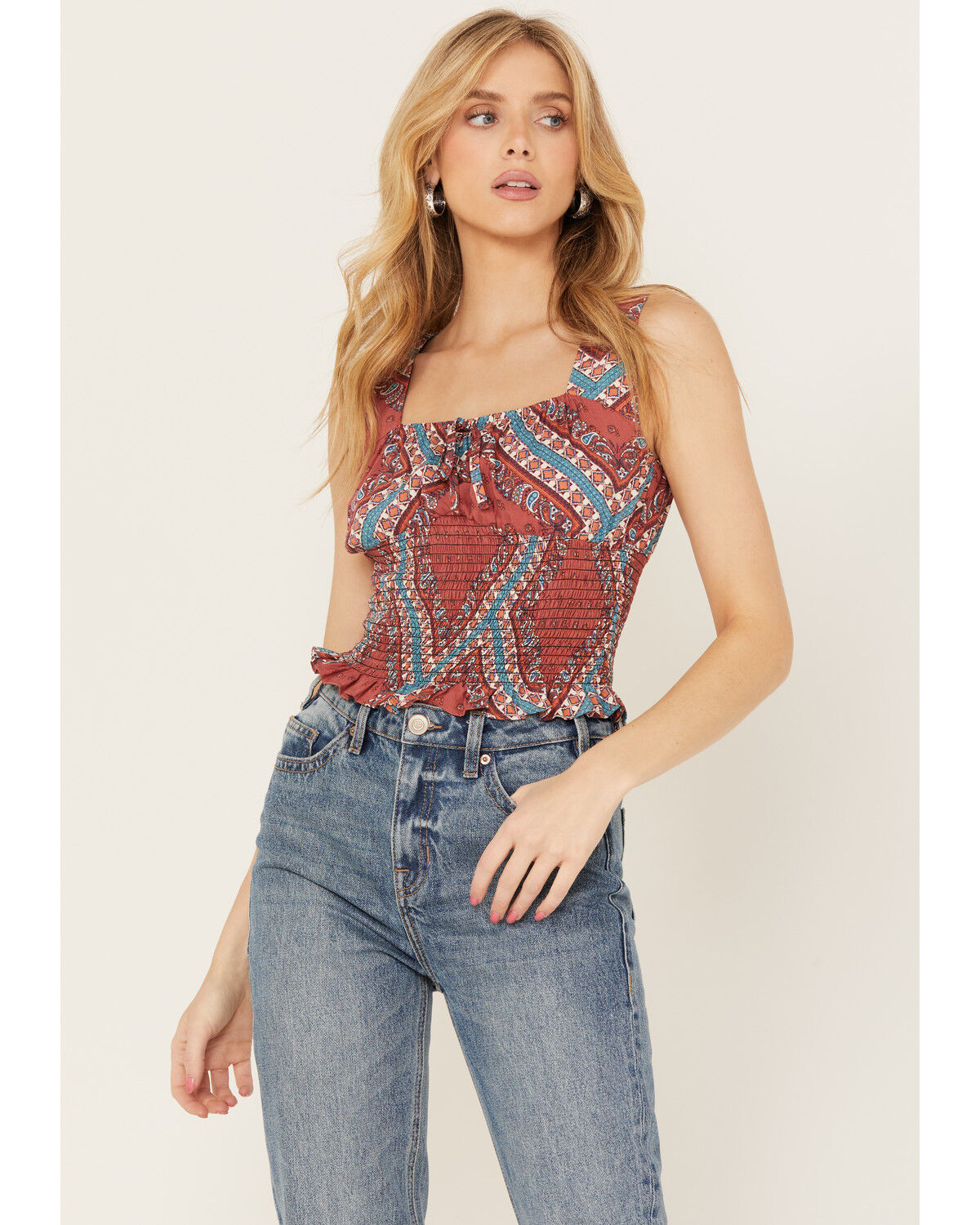 Image #1 - Rock & Roll Denim Women's Bandana Print Sleeveless Top, Red, hi-res