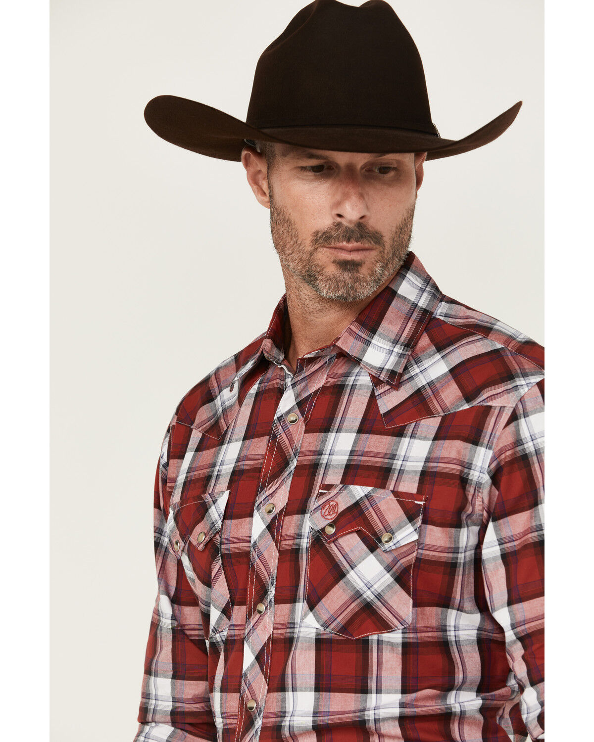 Image #2 - Wrangler Retro Men's Plaid Print Long Sleeve Snap Western Shirt, Burgundy, hi-res