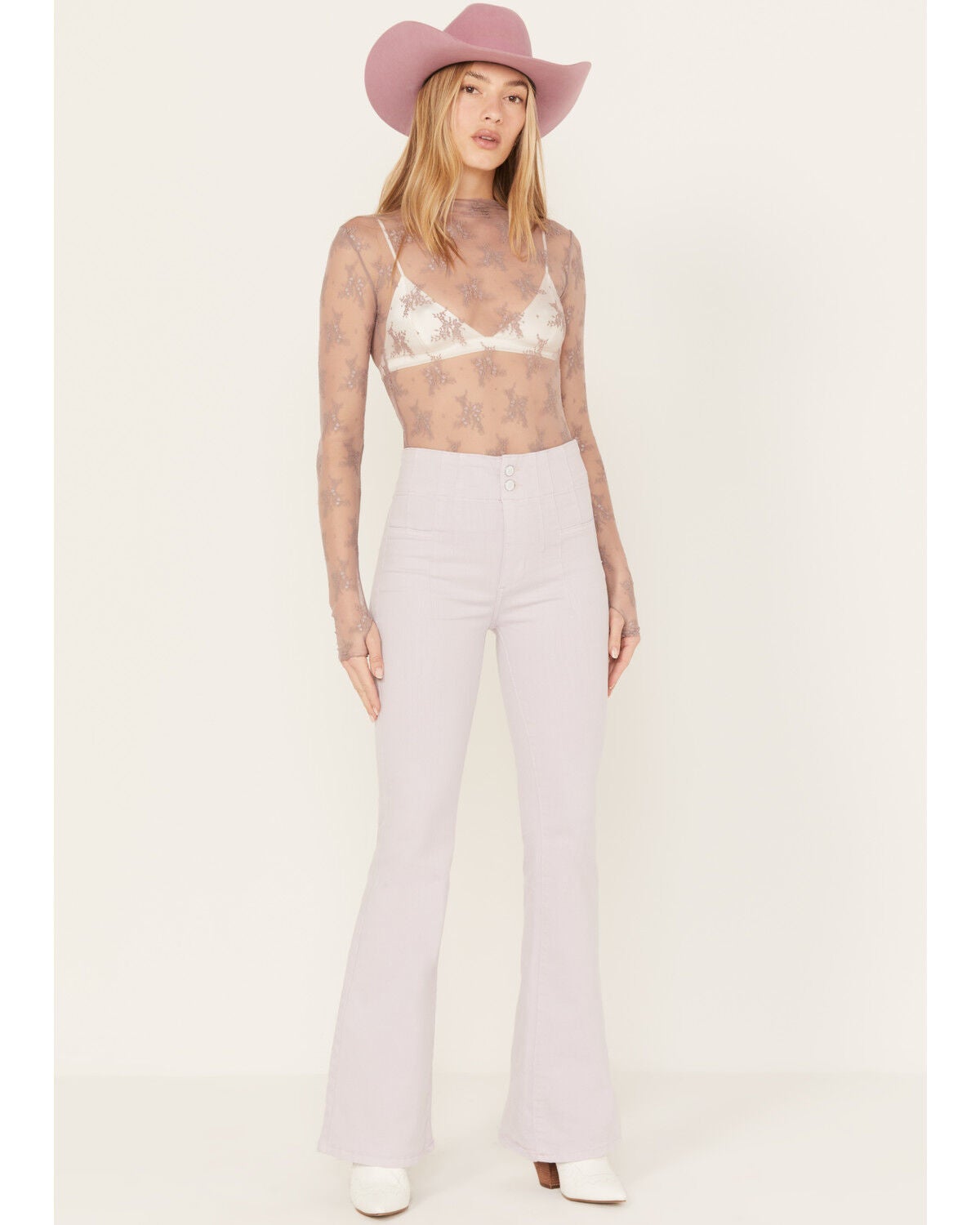 Free People Women's Jayde Denim Flare Jeans, Lavender, hi-res