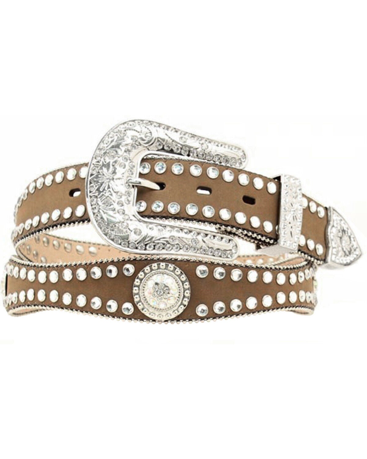 Blazin Roxx Women's Rhinestone Lined Concho Belt, Med Brown, hi-res