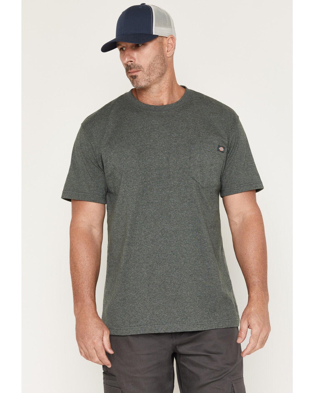 Dickies Men's Short Sleeve Heavyweight Work Shirt, Heather Green, hi-res