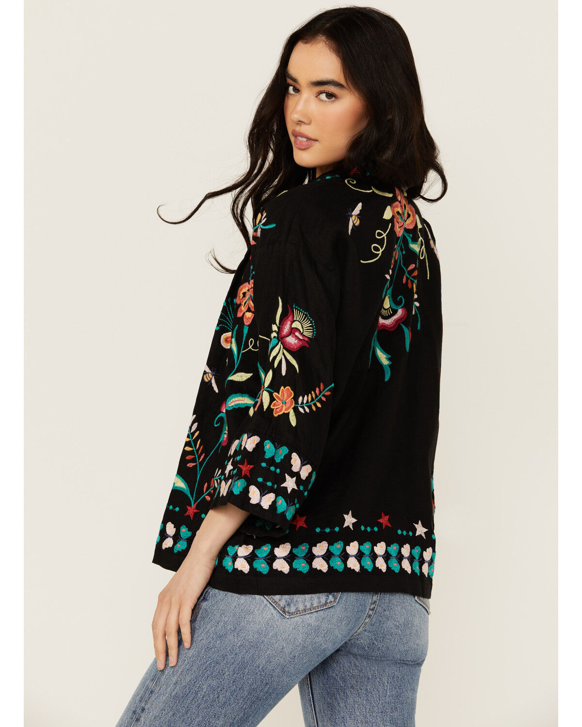 Image #4 - Johnny Was Women's Embroidered Cropped Kimono, Black, hi-res