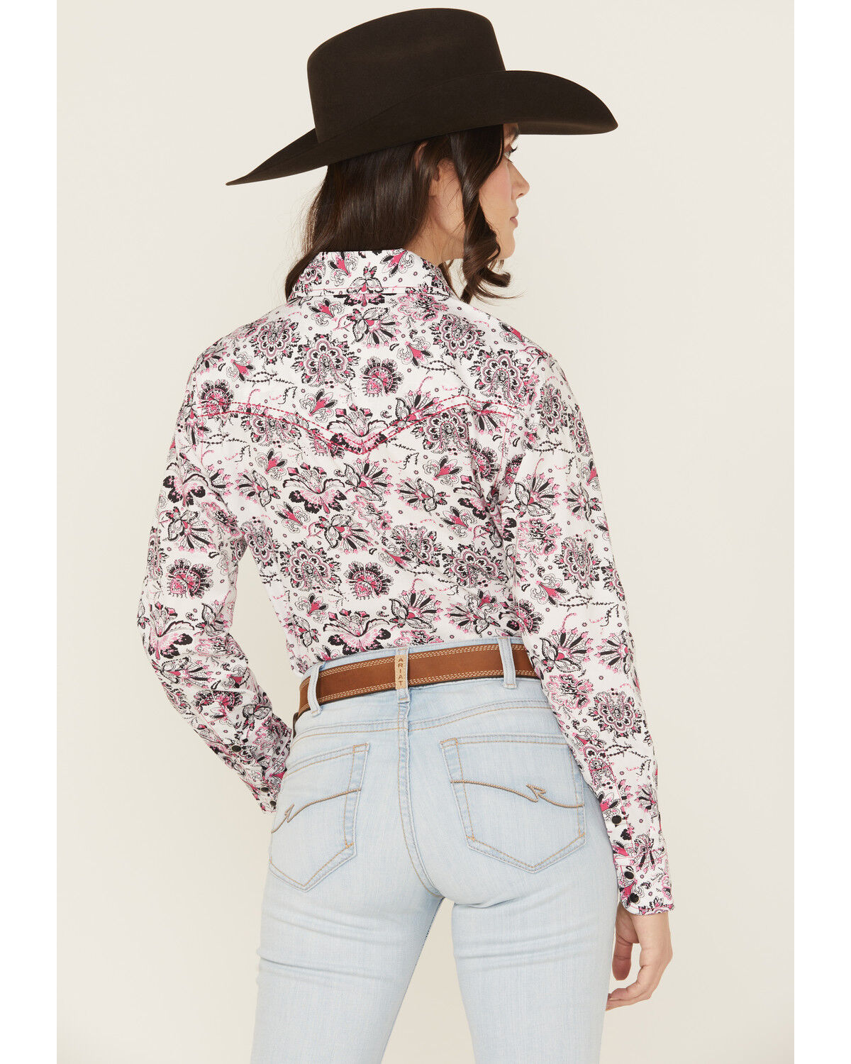 Image #4 - Cowgirl Hardware Women's Paisley Print Long Sleeve Snap Stretch Western Shirt, Pink, hi-res